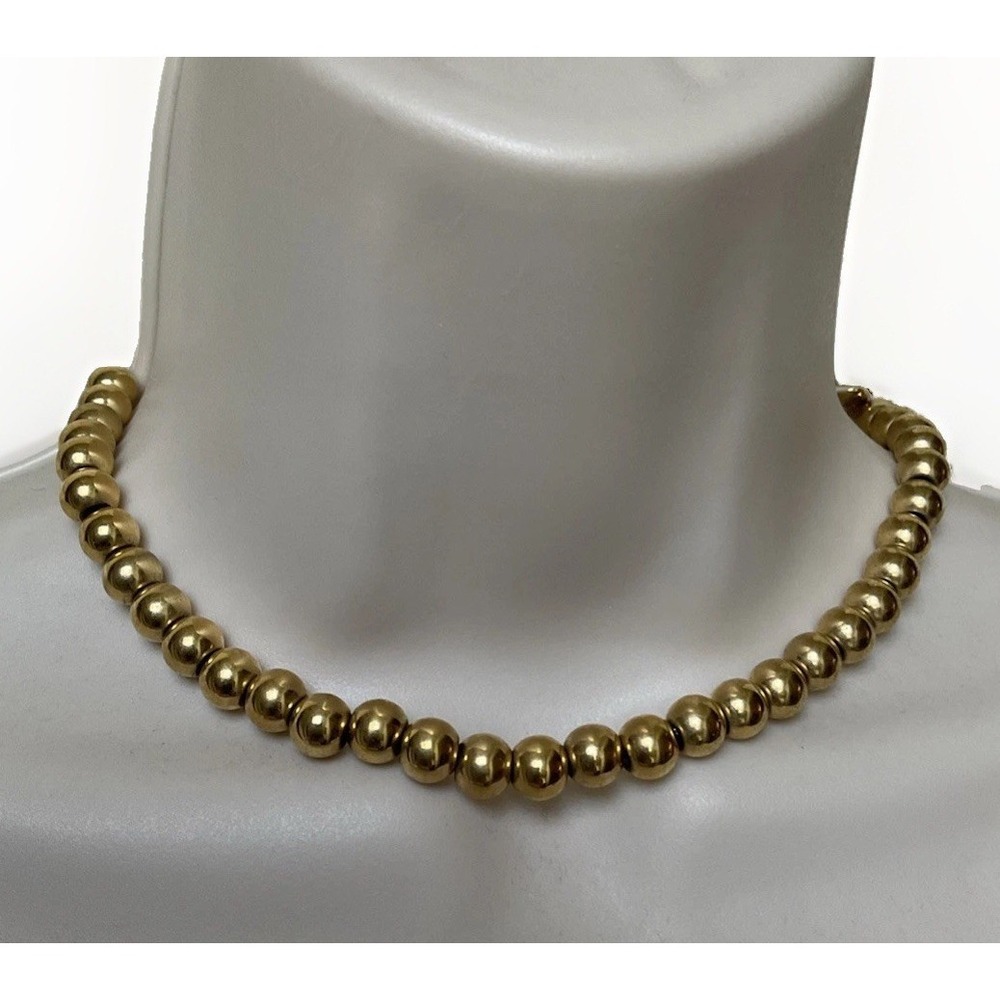 Lauren Ralph Lauren Gold Tone Beaded Chain Link Necklace Signed 16" Vintage 90s